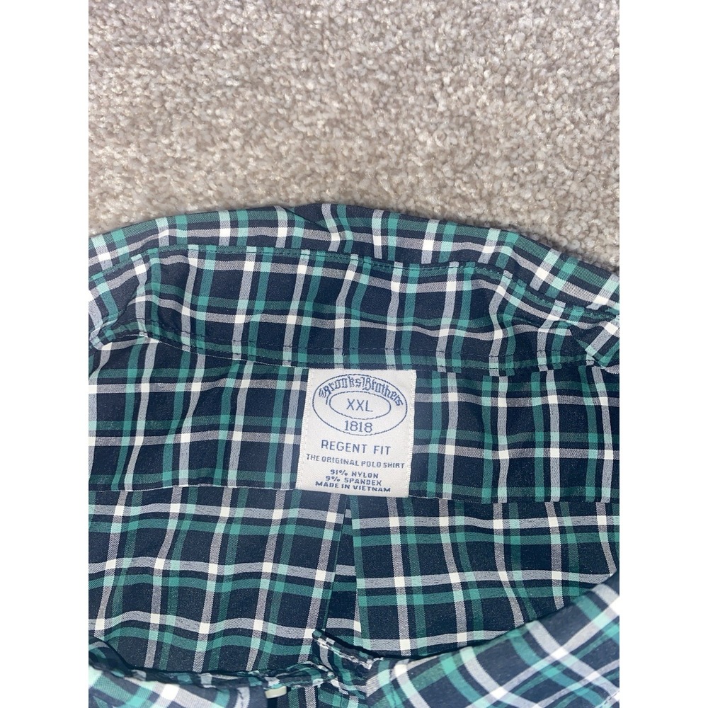 Brooks Brothers Regent Fit Shirt Nylon/Spandex Mens XXL Green/Blue Plaid Lamb - Picture 3 of 8